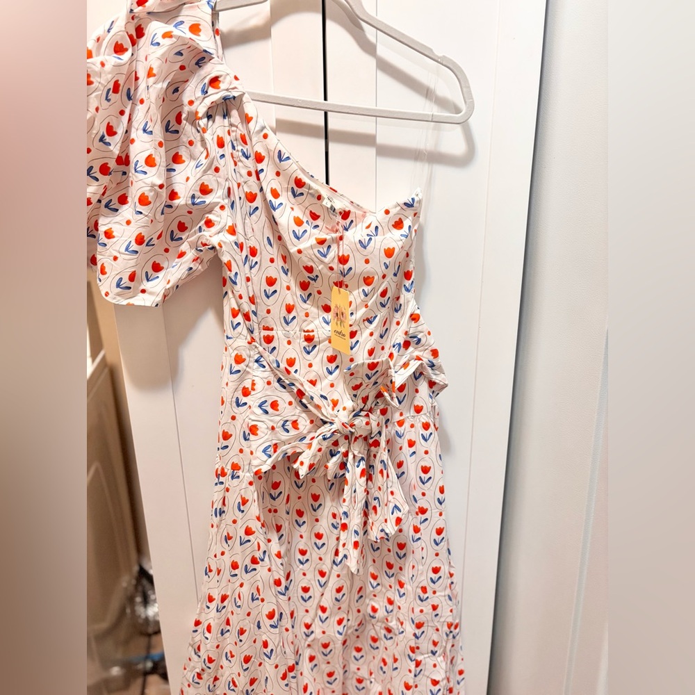 Entro White Maxi Dress with Red and Blue Floral Pattern